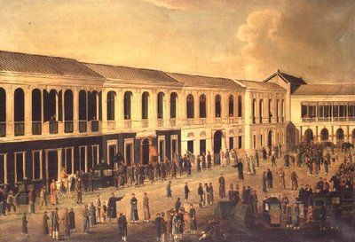Vue des Hongs sur le front de mer à Canton, c.1825 - Anglo Chinese School