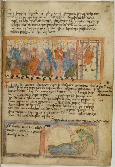 Cotton Claudius B. IV, f.59 Le Pharaon fait pendre son chef boulanger - Anglo Saxon