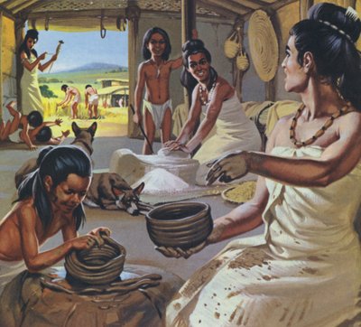 Les premiers agriculteurs à la maison (lithographie couleur) - Angus McBride