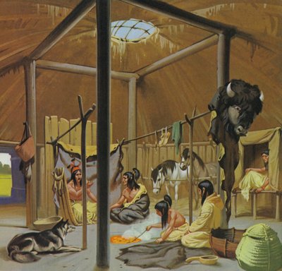 Mandan earth lodge (lithographie couleur) - Angus McBride