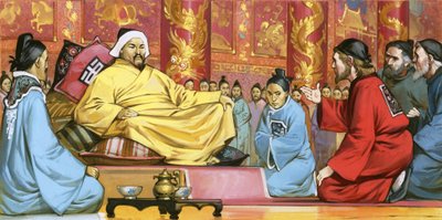 Marco Polo à la cour de Kublai Khan, 20e siècle (gouache sur papier) - Angus McBride