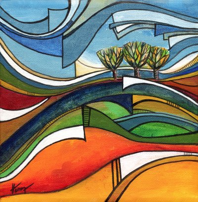 Collines et arbres abstraits - Aniko Hencz