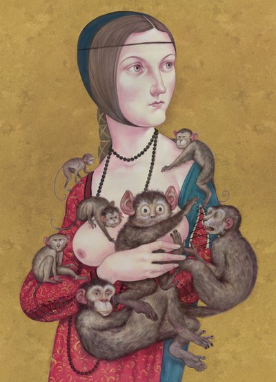 Femme avec des singes - Anita Kunz