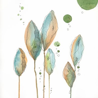 Motifs botaniques abstraits aux teintes douces - Ankie Kooi