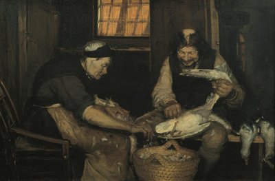 Vieux couple plumant des mouettes. Lars Gaihede et vieille Lene - Anna Ancher