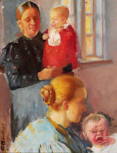 Deux jeunes mères avec leurs enfants en bas âge. Étude pour "Vaccination". - Anna Ancher