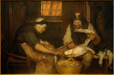 Deux vieux plumant des mouettes. Lars Gaihede et la vieille Lene - Anna Ancher