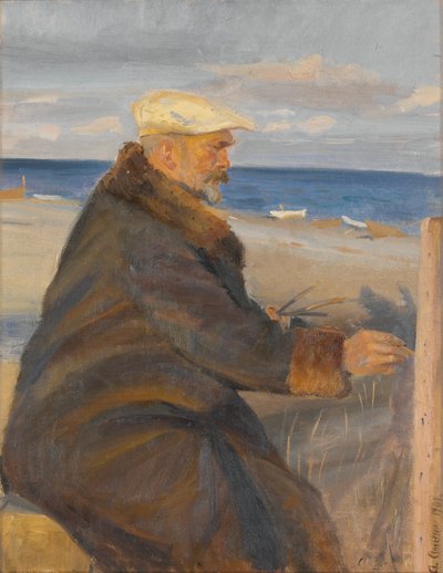 Michael Ancher peignant sur le rivage - Anna Ancher