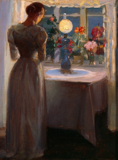 Jeune fille devant une lampe - Anna Kirstine Ancher