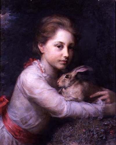 Portrait de Minna Sophia Farrer Tenant un Lièvre - Anna Lea Merritt