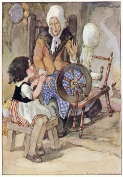 La grand-mère se leva de son rouet (lithographie en couleur) - Anne (after) Anderson