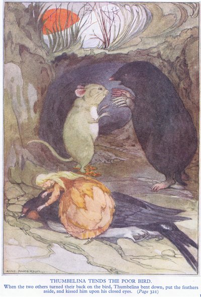 Poucette soigne le pauvre oiseau - Anne Anderson