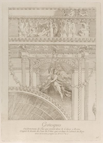 Grotesques : détail des reliefs en stuc décorant le Colisée à Rome, avec une aile... - Anne Claude Philippe de Caylus