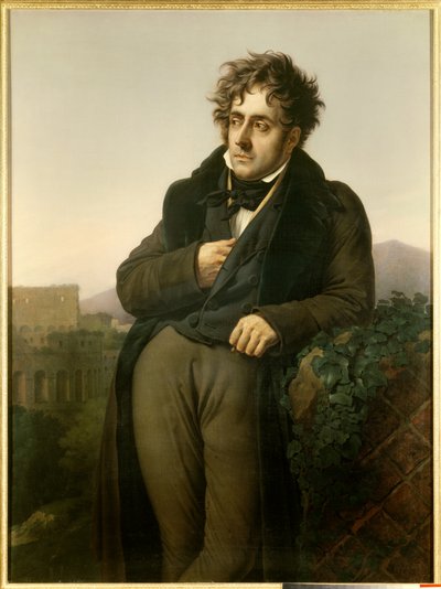 Portrait de François René, vicomte de Chateaubriand (1768-1848) méditant sur les ruines de Rome devant une vue du Colisée - Anne Louis Girodet de Roucy Trioson
