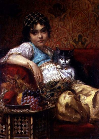 Fille turque avec un chat - Anne Marie Wirth