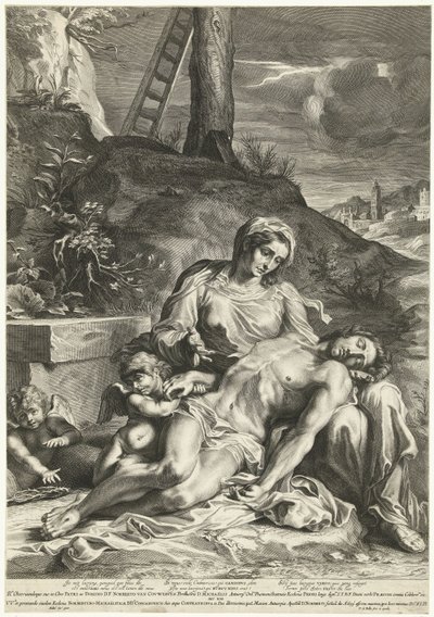 Pietà, gravée par Pieter de Bailliu - Annibale (after) Carracci