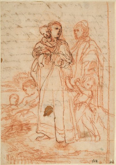 Mutter trägt ein kleines Kind auf ihrem rechten Arm und hält einen Jungen in ihrem linken Arm - Annibale Carracci