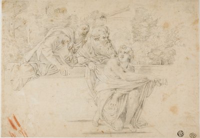 Suzanne et les vieillards (recto); Tête de femme de profil (verso) - Annibale Carracci
