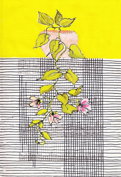 Grille géométrique de plantes grimpantes en fleurs - Annick