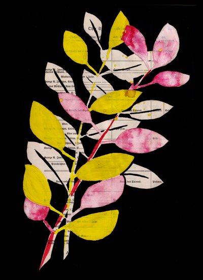 Collage botanique rose et jaune - Annick