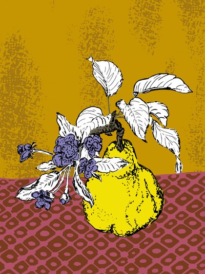 Coings et fleurs violettes - Annick