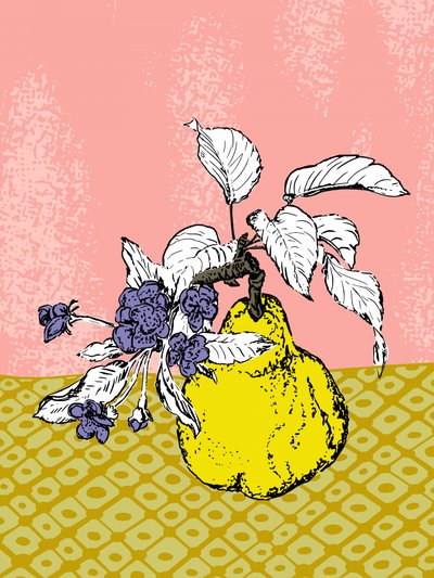 Poire jaune et fleurs - Annick