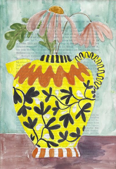 Vase jaune avec des fleurs - Annick