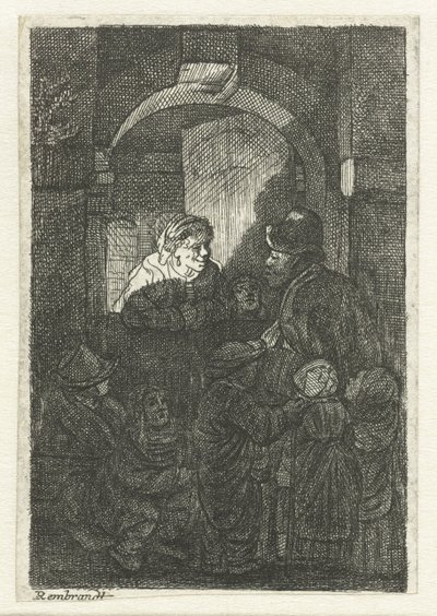 Un joueur de vielle suivi par des enfants à la porte d