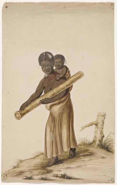Femme africaine avec enfant et tronc d