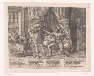 Allégorie avec un homme mettant une ceinture de chasteté à une femme - Anonymous