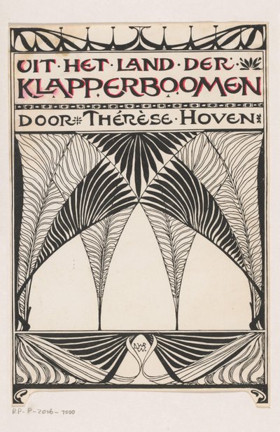 Conception de couverture pour : Thérèse Hoven, Uit het land der klapperboomen, 1897 - Anonymous