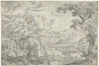 Paysage montagneux avec arbre élagué - Anonymous