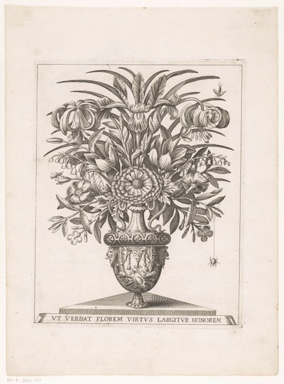 Fleurs dans un vase avec têtes de lion - Anonymous