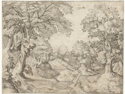 Paysage forestier avec un ruisseau - Anonymous