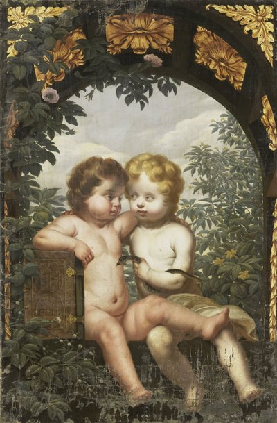 Allégorie chrétienne avec deux enfants avec une Bible et un serpent - Anonymous