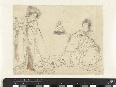Courtisane et noble avec des poupées - Anonymous