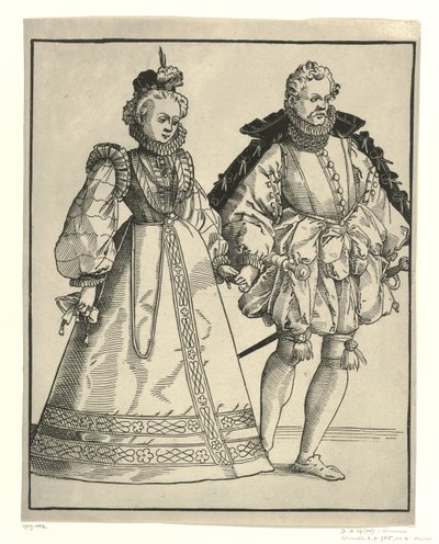 Noble dansant et femme en costume de cour allemand - Anonymous