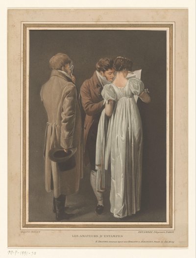Trois visiteurs regardant une estampe - Anonymous