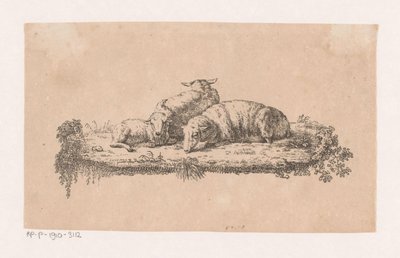 Trois moutons couchés - Anonymous