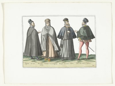 Trois hommes et une femme habillés selon la mode étrangère, vers 1580 - Anonymous