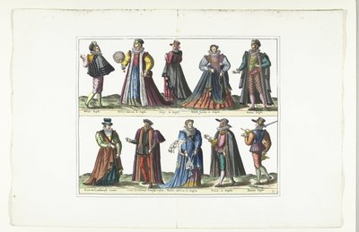 Double plaque avec cinq hommes et cinq femmes vêtus à la mode anglaise, vers 1580 - Anonymous