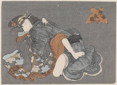 Un homme embrassant une femme assise (Raikō et l
