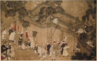 Un temple avec des ouvriers au travail (série: Les merveilles de Mazu) - Anonymous