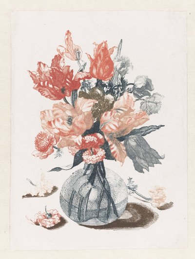 Cinq gravures de fleurs dans des vases en verre - Anonymous