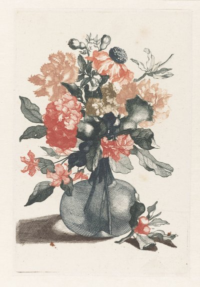 Cinq estampes de fleurs dans des vases en verre - Anonymous