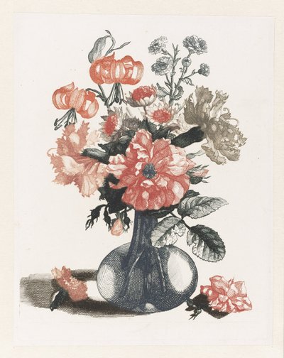 Cinq impressions de fleurs dans des vases en verre - Anonymous
