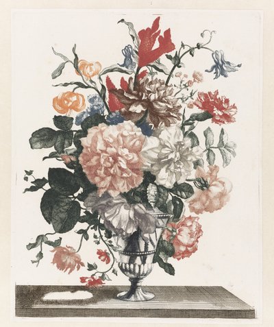 Cinq gravures de fleurs dans des vases en verre - Anonymous
