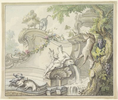 Fontaine avec femme et gibier - Anonymous