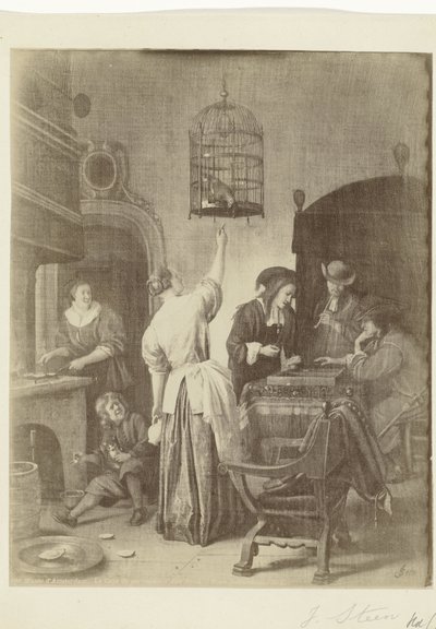 Reproduction photographique du tableau La cage du perroquet de Jan Steen - Anonymous