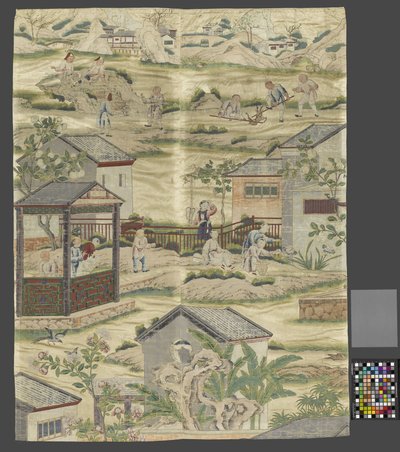 Fragment de tapisserie murale avec scènes de genre chinoises - Anonymous